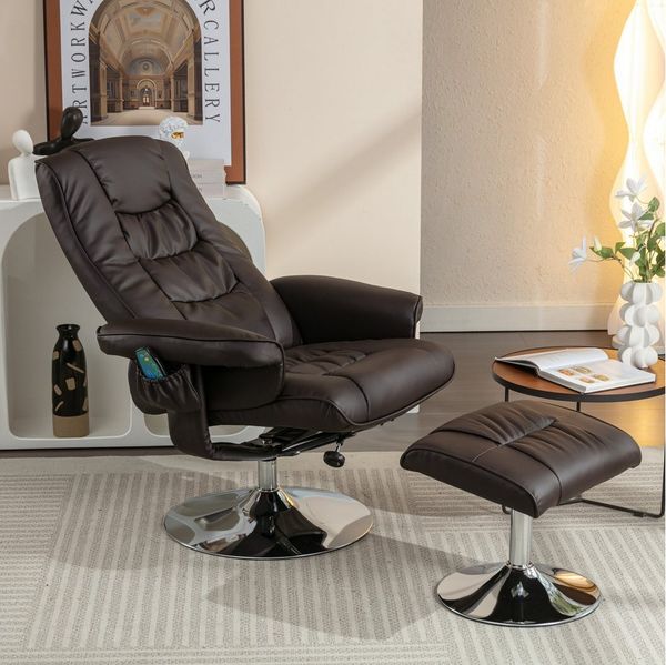 MODFU Massagesessel Massagesessel,Heizfunktion und Fußhocker (Massagesessel mit Kunstleder-Leder und 5-Kunstledernkt-Massagegerät – Drehbar, Heizfunktion, Fußhocker, Modernes Design)