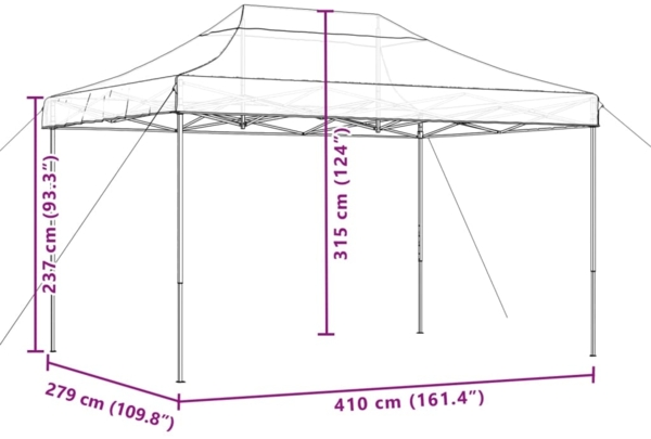 vidaXL Pop-Up Partyzelt, faltbar, ohne Seitenteile, Stahl / PE, Grün, 315 x 410 x 279 cm Bild 8