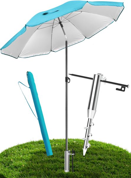 4smile Sonnenschirm Strand 3er Set in Blau, Ø 160 cm Strandschirm Windfest Stabil mit Eindrehbodenhülse, Sonnenschutz Strand, UVP50+ Schutz, Inkl. Schutzhülle – Perfekt für Garten & Urlaub