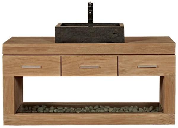 Waschbeckenunterschrank Boras Teak Massivholz hängend - Breite vom Unterschrank: 90 cm Bild 4