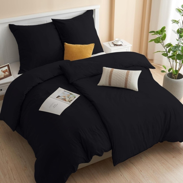 Bettwäsche 135x200 4tlg Bettwäsche-Sets Schlafzimmer Mikrofaser Schwarz