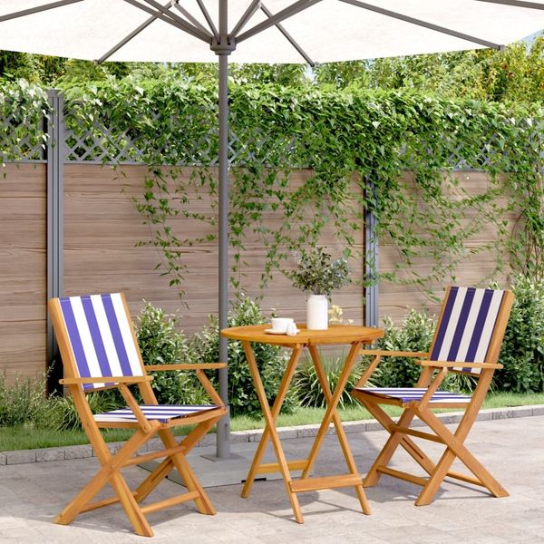 vidaXL 3-tlg. Bistro-Set Blau und Weiß Stoff und Massivholz 3281861
