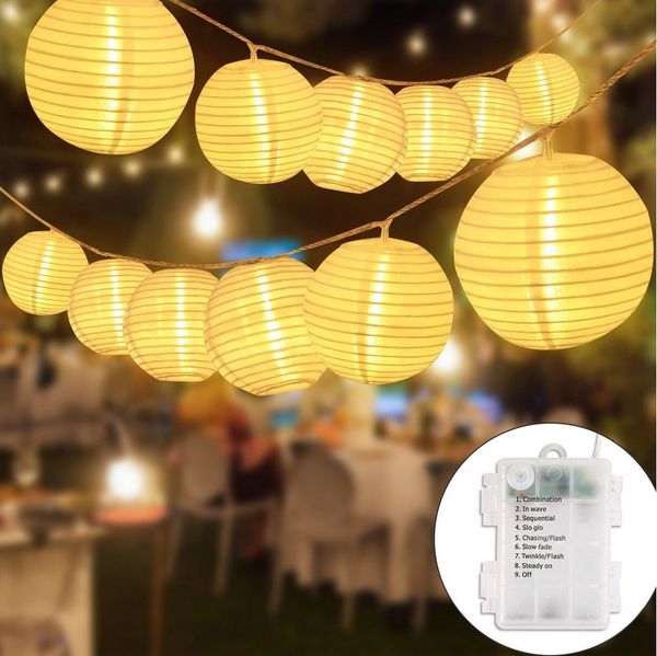 Salcar LED-Lichterkette LED-Lichterkette Lampion Batterie Lichterkette Laterne Lichter, 10m 20 Lampions,Garten, Balkon, Hof Deko