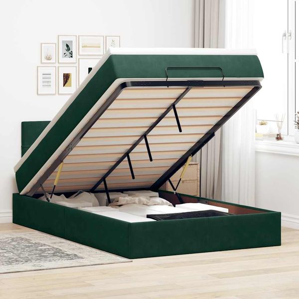 vidaXL Ottomane Bett mit Matratze & LEDs Dunkelgrün 120x190 cm Samt 3312611