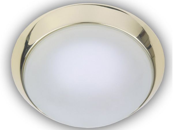 Deckenleuchte, Glas Weiß mit Klarrand, Dekorring Messing poliert, Ø 40cm