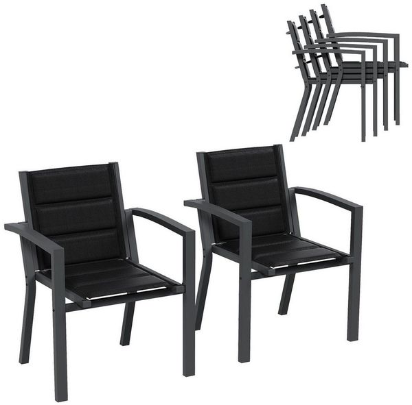 Furnicopia Gartenstuhl Stapelbar Gartenstühle Terrassenstühle mit Armlehnen, bis 160kg (4 St), Aluminiumgestell, Tecslin-Gewebe und schnell trocknende Polsterwatte