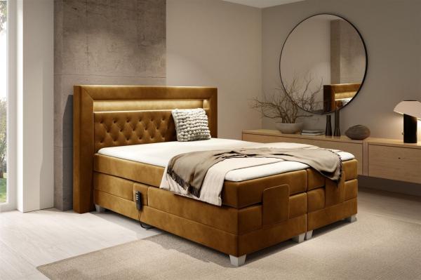 Boxspringbett Elektrisch Bett ARMANDO 120x200cm in Stoff Fresh Senfgelb