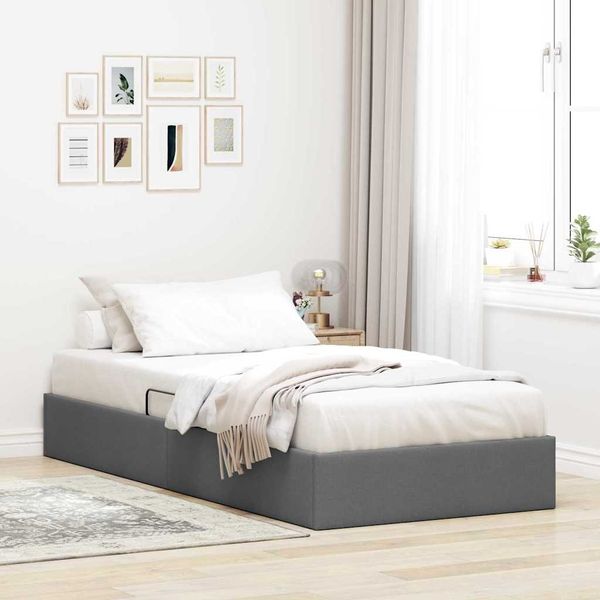 vidaXL Aufbewahrungsbett mit Kopfteil Dunkelgrau 90 x 190 cm Stoff 3370044