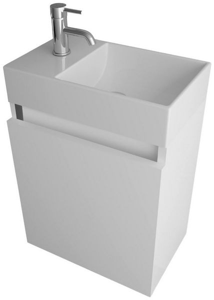 Alpenberger Badmöbel-Set Gäste WC Waschbecken mit Unterschrank - Badschrank Hängend, (2-tlg. Waschtisch Set Weiß, Waschbeckenunterschrank mit Softclose), Waschplätze für Kleine Bäder - Badschrank Hängend und Vormontiert