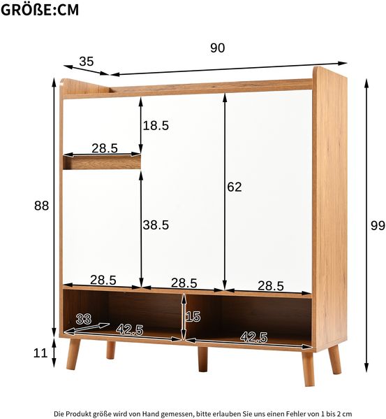 Kommode / Sideboard / Schuhschrank mit verstellbaren Einlegeböden – Minimalistischer Home Organizer mit Massivholzbeinen – Maße: H99 cm x B90 cm x T35 cm Bild 9