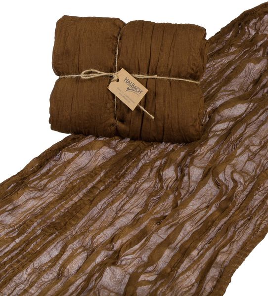 Halbach Seidenbänder Tischläufer | Breite: 70 cm Länge: 3 m | waschbarer Tischläufer für Hochzeiten, Geburtstage oder Tischdeko | schmale Tischdecke in Baumwoll-Optik | Farbe: braun