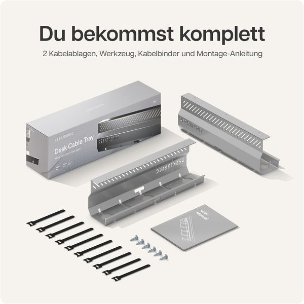 Desktronic Kabelkanal Schreibtisch, 2x43cm, Hochwertiger Stahl, Kabel Organizer für Kabelführung Grau Bild 6