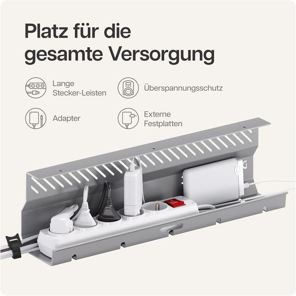 Desktronic Kabelkanal Schreibtisch, 2x43cm, Hochwertiger Stahl, Kabel Organizer für Kabelführung Grau Bild 3
