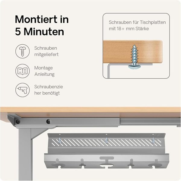 Desktronic Kabelkanal Schreibtisch, 2x43cm, Hochwertiger Stahl, Kabel Organizer für Kabelführung Grau Bild 8