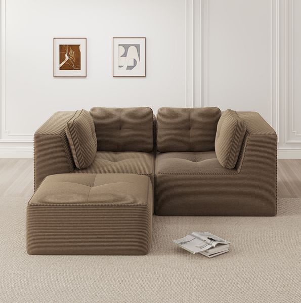 Ecksofa modular 69cm×208cm×177cm in Braun – Cordsofa mit flexiblen Modulen und breiten Armlehnen