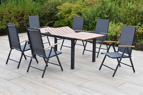 MERXX Garten-Essgruppe Valenza, (Set, 7-tlg), inkl. 6 Klappsessel, 1 Ausziehtisch