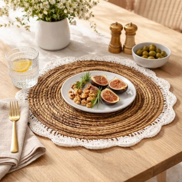 4er Set PLACE Platzmatten 30cm Seegras natural Baumwollgarn Handarbeit Makramee