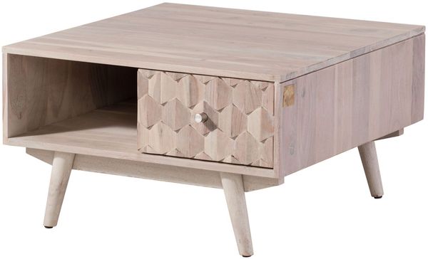 Couchtisch Akazie 70 x 70 x 40 weiß lackiert MOSAYK #217