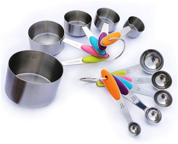 10-tlg Messbecher und Löffel Set – Edelstahl, Silikongriff