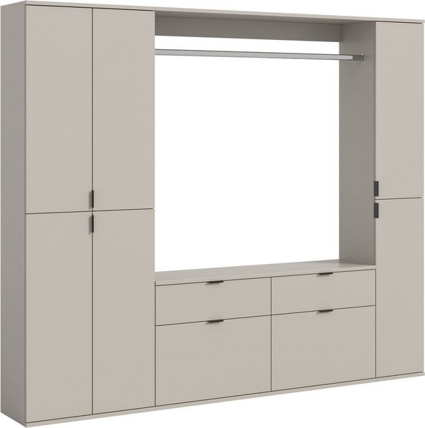 Home affaire Garderoben-Set TRONDHEIM, 5-teilig, Breite 212cm, individuell platzier- & erweiterbar, (Set, 4-St, bestehend aus: 2x Garderobenschrank & 3-tlgs. Zwischenbauelement), Garderobenschrank, Kleiderschrank, Schrankkombination, Garderobe