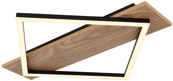 LED Deckenleuchte, Schwarz, Metall, MDF, opal, aufgesetzt, L 52 cm