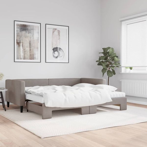 vidaXL Tagesbett Ausziehbar mit Matratzen Taupe 90x200 cm Stoff 3196599