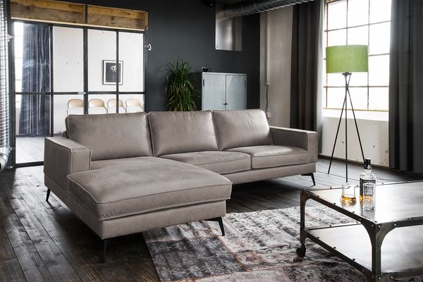 KAWOLA Sofa BLOOM Ecksofa Leder hellgrau Recamiere links 84 x 177 x 276 cm