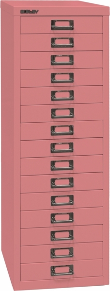 Bisley Multidrawer Schubladenschrank aus Metall mit 15 Schubladen DIN A4 ohne Sockel - Farbe: Pink, L3915-601