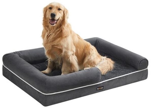 Feandrea Orthopädisches Hundebett, Hundekissen, Hundekorb, weiche Polsterung, Hundesofa, erhöhte Ränder, Bezug abnehmbar und waschbar, 112 x 81 x 18 cm, rutschfeste Unterseite, dunkelgrau