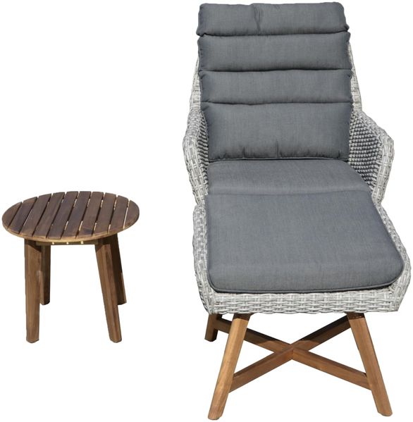 Gartenstuhl TOKIO mit Beistelltisch - Akazie, Grau, 85x65x95cm | Gartenstuhl-Set Gartenmöbel Set Garten Loungegruppe