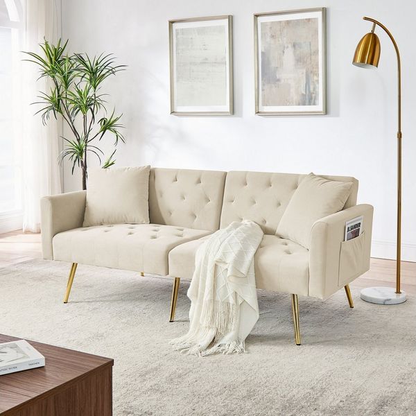 MODFU Schlafsofa Platzsparende Lösung für kleine Wohnungen: 2-Sitzer-Sofa, Set 1 Teile, Mit verstellbarer Rückenlehne aus weichem Teddy-Stoff, 177 x 78 x 74 cm