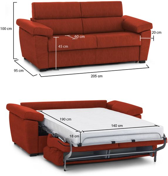 Dmora 2-Sitzer Schlafsofa Contrada, Schlafsofa fürs Wohnzimmer, gepolstert, abnehmbar, 100 % Made in Italy-Qualität, 205x95 h100 cm, Orange Bild 3