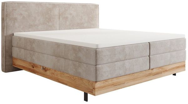 Luxusbetten24 Boxspringbett Nero in Cord, Holzbett mit Stauraum