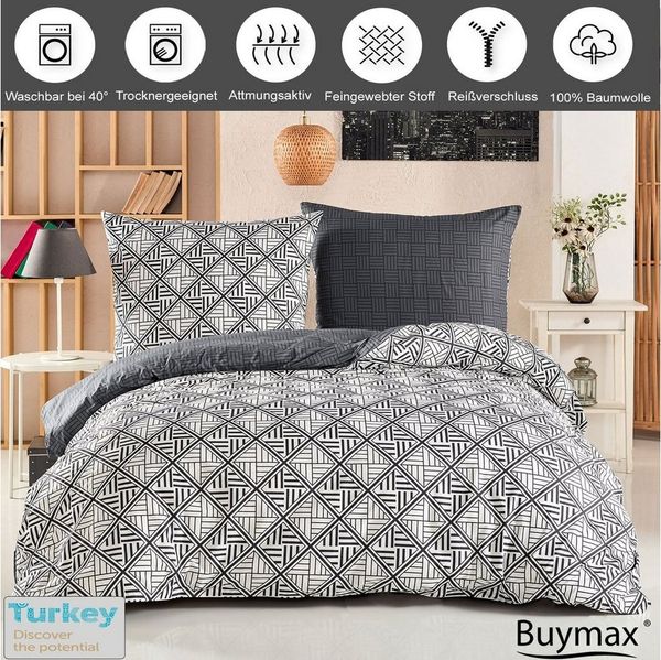 Buymax Bettwäsche Sale, Renforcé, 3 teilig, Bettbezug Set, 100% Baumwolle 200x200 und 200x220