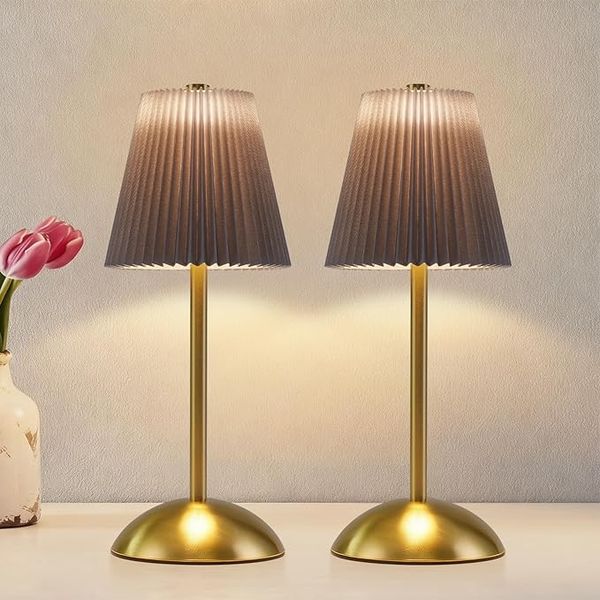 ZMH Nachttischlampe 2er Set Akku LED Kabellos Dimmbar Touch USB Stofflampenschirm Modern Für Schlafzimmer Küche