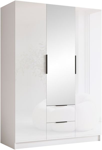 Kleiderschrank Conate II (Farbe: Weiß / Weiß Hochglanz + Schwarz)