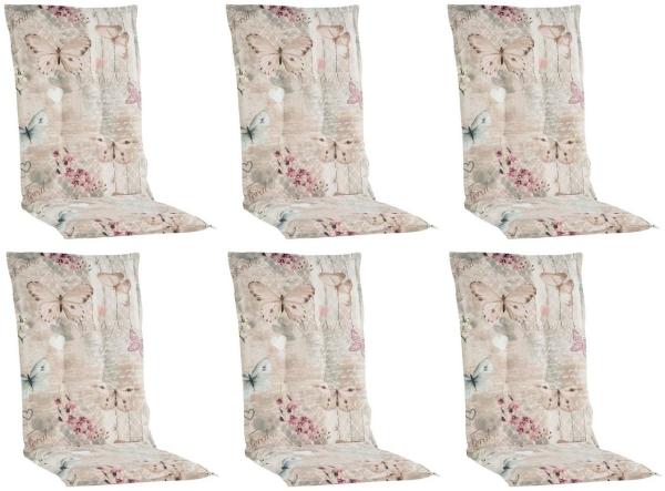 GO-DE Hochlehnerauflage BUTTERFLY, B 50 x L 120 cm, Beige, Rosa, 6er Set, (Set, 6 St), Gartenstuhlauflagen für Hochlehnstühle