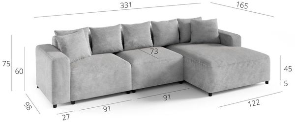 Ecksofa Designersofa Sofa MEGAN in Stoff Salvador Dunkelblau Ottomane Rechts Bild 2