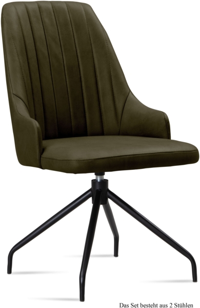 Esszimmerstuhl drehbar (2er-Set) Doreen 52 x 91 x 60 Schwarz/Khaki