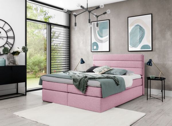 Boxspringbett Schlafzimmerbett Bett DAVINO DELUX Stoff Rosa 120x200cm