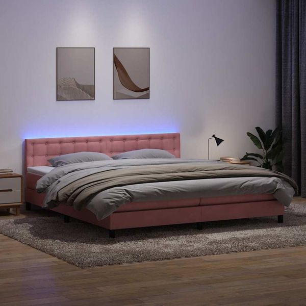 vidaXL Boxspringbett mit Matratze & LED Rosa 180x210 cm Samt 3317282