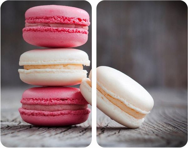 WENKO Herdabdeckplatte Universal Mod. Macarons, höhenverstellbar für alle Herdarten, Schneidebrett und Spritzschutz, Glas, 30x52 cm, 2-teilig