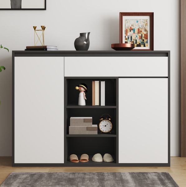 Schuhschrank 86x39,5x105 cm mit LED-Beleuchtung und verstellbarem Schuhregal – modernes Schwarz-Weiß-Design