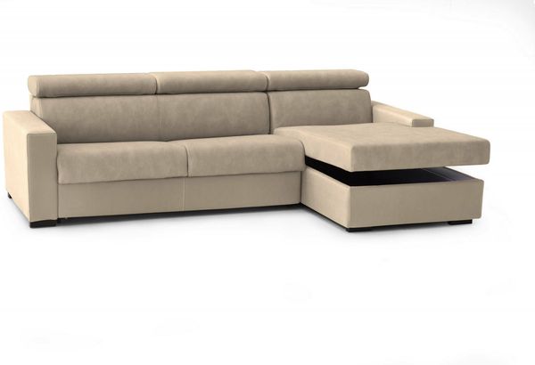 Dmora Schlafsofa mit Halbinsel Allevatore, Sofa mit Stauraum-Halbinsel rechts, Standard-Armlehnen, 100 % Made in Italy, cm 280 x 95 x 85 cm, Beige Bild 8