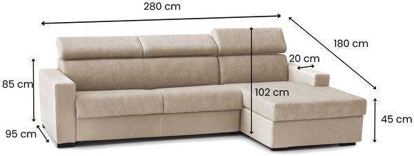Dmora Schlafsofa mit Halbinsel Allevatore, Sofa mit Stauraum-Halbinsel rechts, Standard-Armlehnen, 100 % Made in Italy, cm 280 x 95 x 85 cm, Beige Bild 3