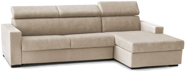 Dmora Schlafsofa mit Halbinsel Allevatore, Sofa mit Stauraum-Halbinsel rechts, Standard-Armlehnen, 100 % Made in Italy, cm 280 x 95 x 85 cm, Beige