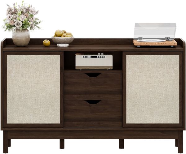 Sideboard,Schiebetüren,Doppelschubladen,Geeignet für Wohn- und Esszimmer,Multifunktionales Aufbewahrungsmöbel.