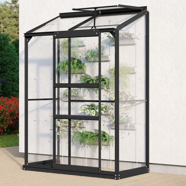 Vitavia Aktionsangebot (inkl. 60 Euro Zubehör): Anlehn-Gewächshaus "Styx 900", schwarz, 0,9 m²,3 mm ESG