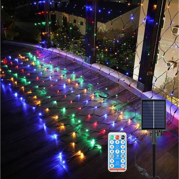 Rosnek LED-Lichterkette Solar,Wasserdichte,mit Fernsteuerungs,für Garten Hinterhof Weihnachten, LED-Netzlichter,1.5*1.5/3*2M