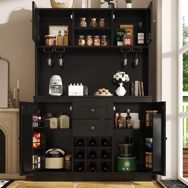 Küchenbuffet MDF 3D-Schranktüren Metallgriffe Weinschrank Hochschrank Stauraum Kippschutz